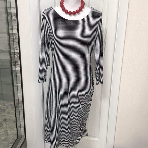 BANANA REPUBLIC  Navy White Striped Modal Blend Pullover Dress Sz M - Picture 2 of 8